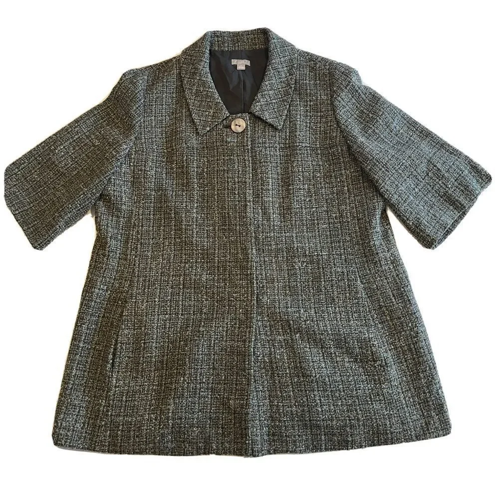 J Jill gray tweed short sleeve wool blend snap front blazer jacket - Picture 2 of 11